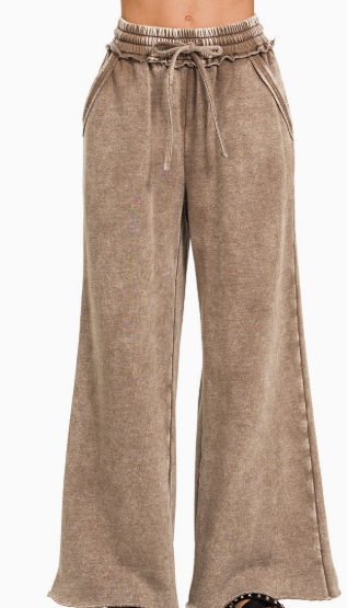 Mocha Acid Wash Fleece Sweatpants With Pockets