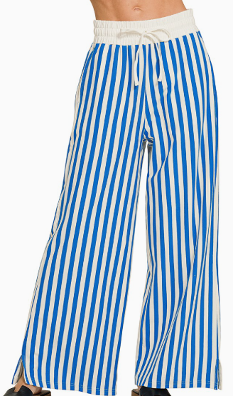 Blue Striped Wide Leg Pants