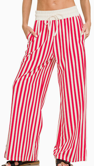 Red Striped Wide Leg Pants