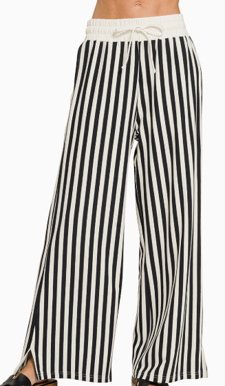 Black Striped Wide Leg Pants