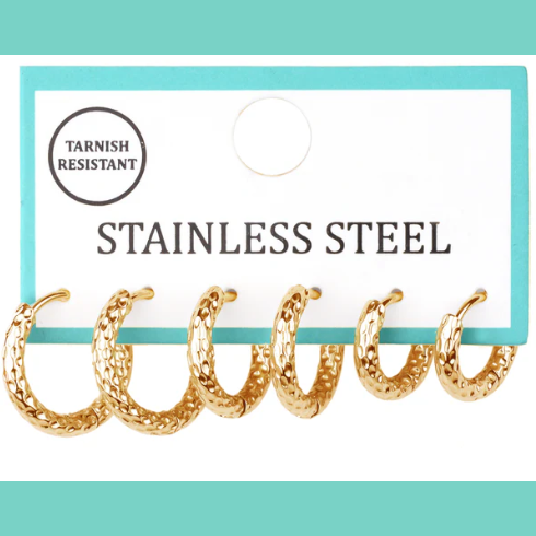 Gold Textured Hoops Set