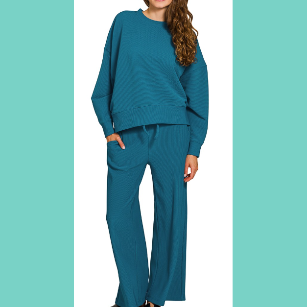 Teal Ribbed Knit Set