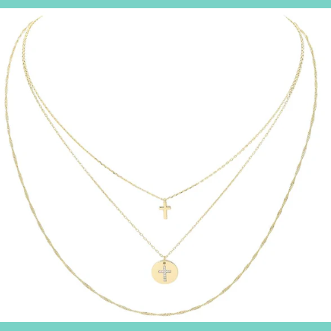 Three Layered Thin Chain Cross Charm