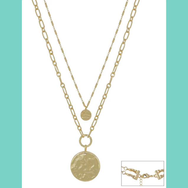 Water Resistant Gold Double Layer Disc Necklace