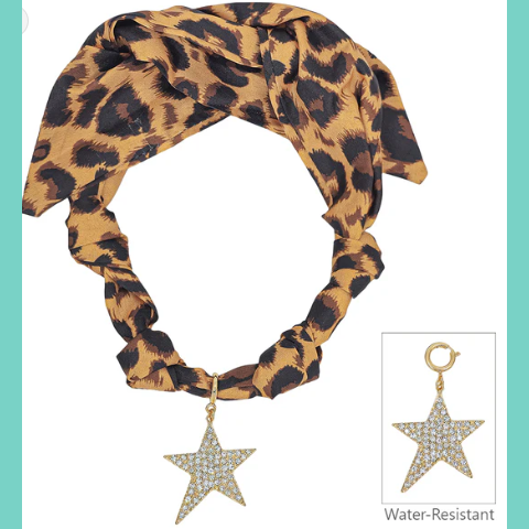 Water resistant Leopard Print Scarf Necklace with Star Charm