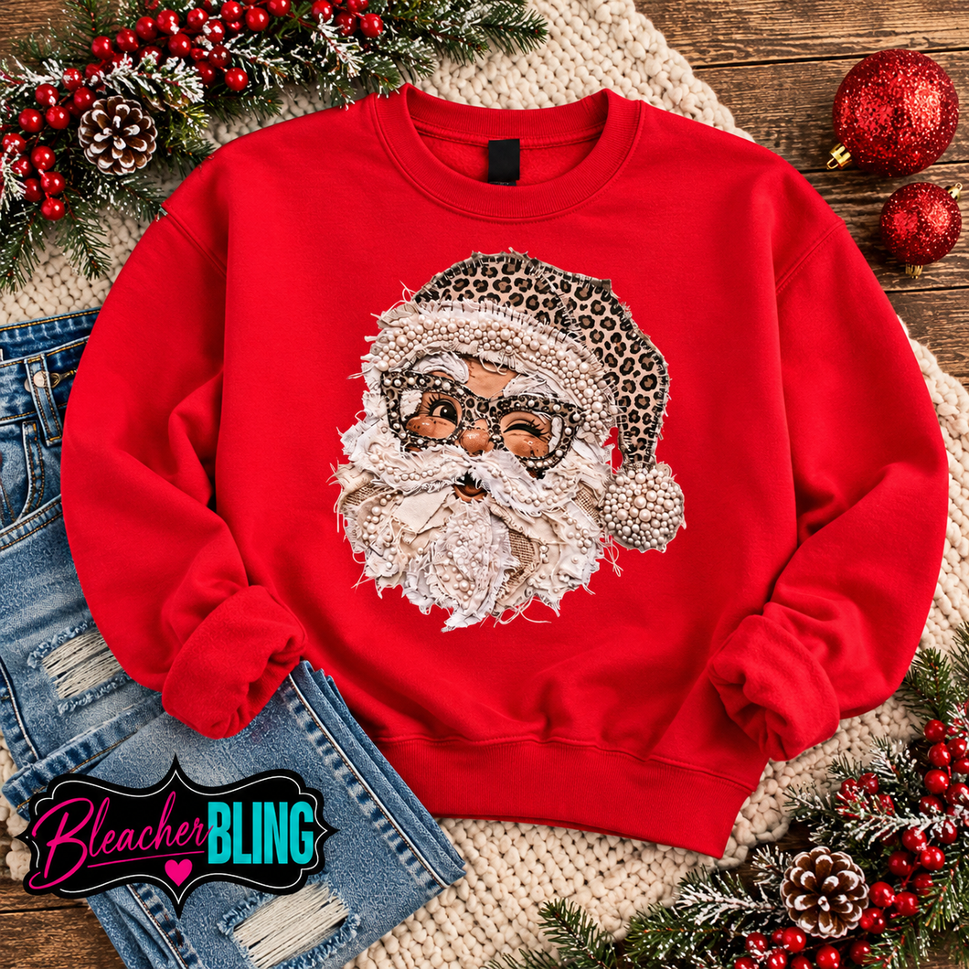 Leopard Patchwork Santa Crewneck Sweatshirt