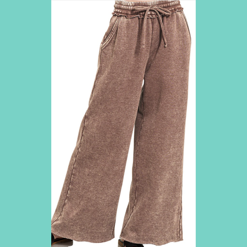 Brown Acid Wash Fleece Sweatpants With Pockets