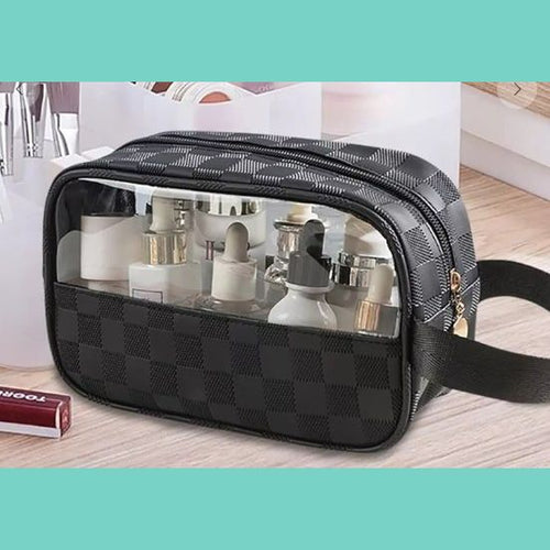 Black & Clear Checkered Makeup Bag
