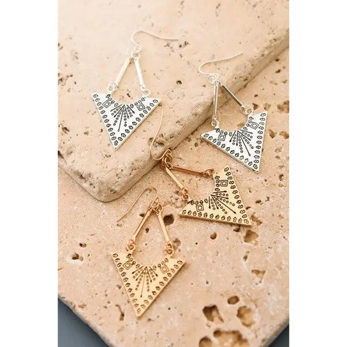 Aztec Triangle Boho Drop Earrings Gold