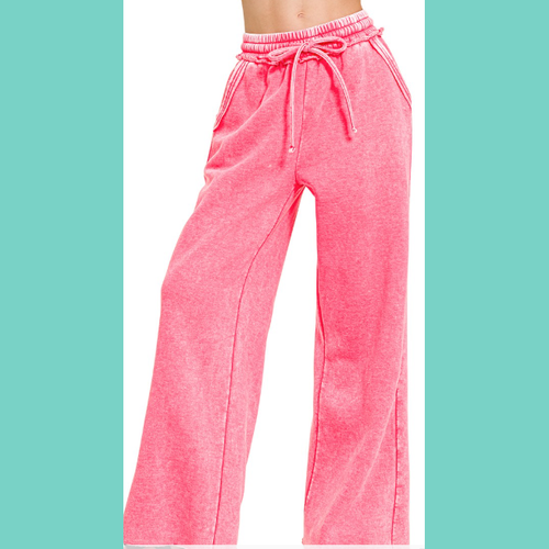 Fuchsia Acid Wash Fleece Sweatpants With Pockets