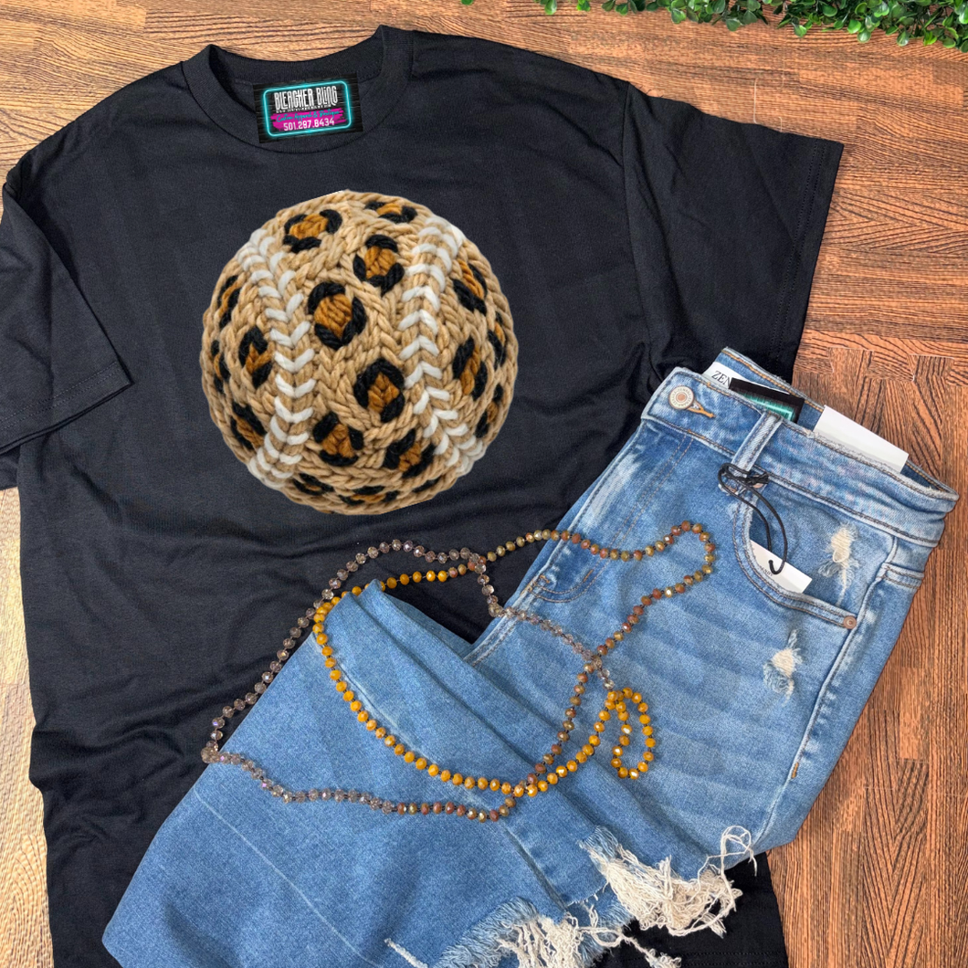 *PRE- ORDER* Leopard Faux Crochet Baseball Tee