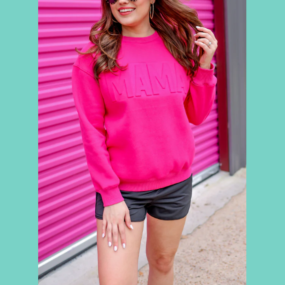 Embossed MAMA Pink Crewneck Sweatshirt