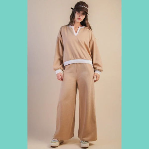 Mocha, Pink & Cream Detail Pants Set