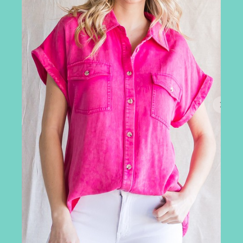 Pink Washed Button Up Top