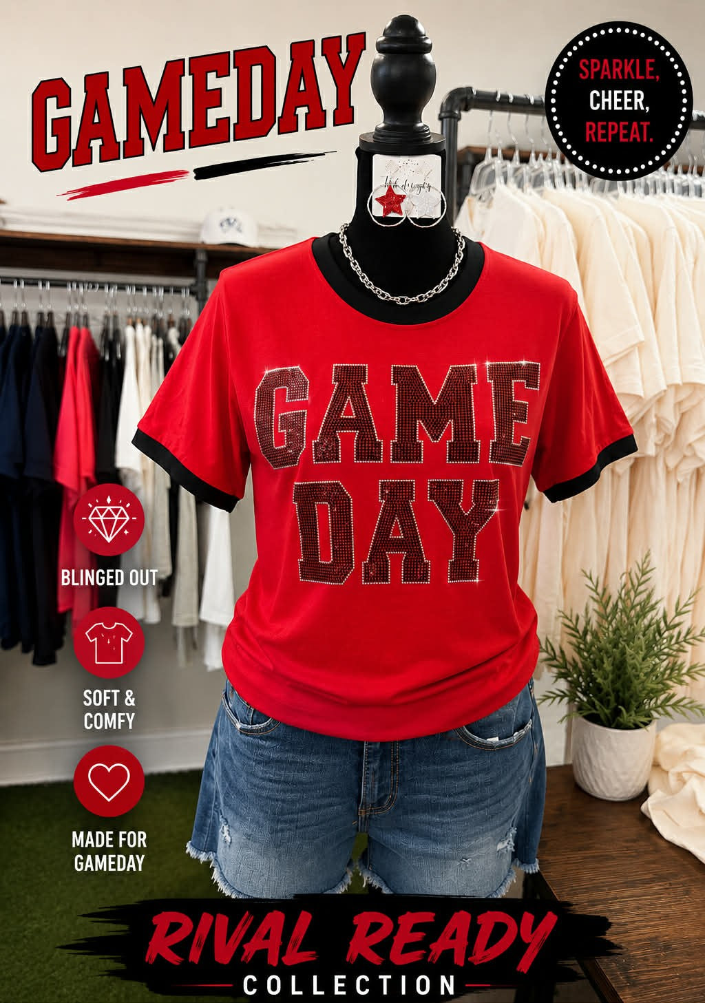 Red Game Day Spangle Tee