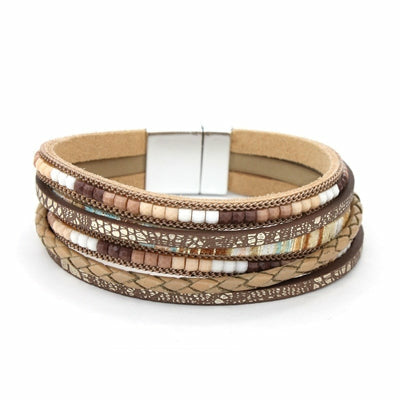 Brown Leather and Beaded Bracelet