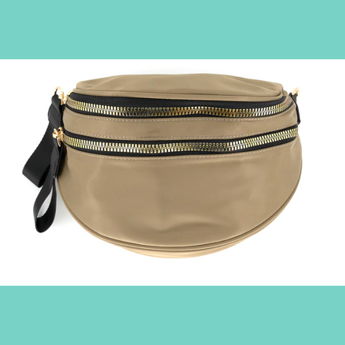 Khaki Nylon Fanny Pack Crossbody Purse
