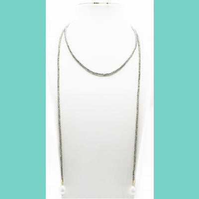 Gray Wrap Necklace with Pearl Accent