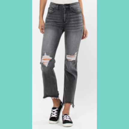 SP Black High Rise Straight Frayed Jean