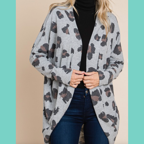 Gray Leopard Cozy Knit Cardigan