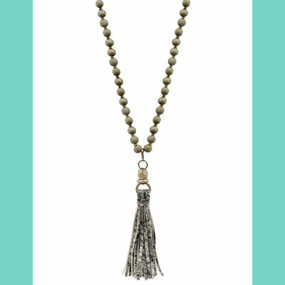Wooden Bead with Tassel Necklace