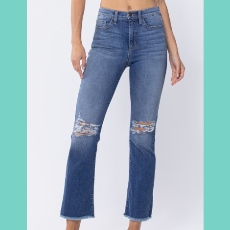 SP HR Kick Flare Double Distressed Jean